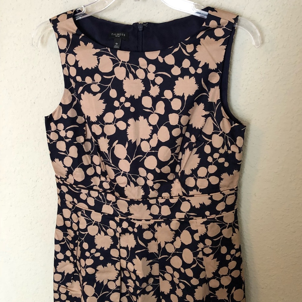 TALBOTS Navy Blue/Tan Floral Dress - Picture 3 of 8